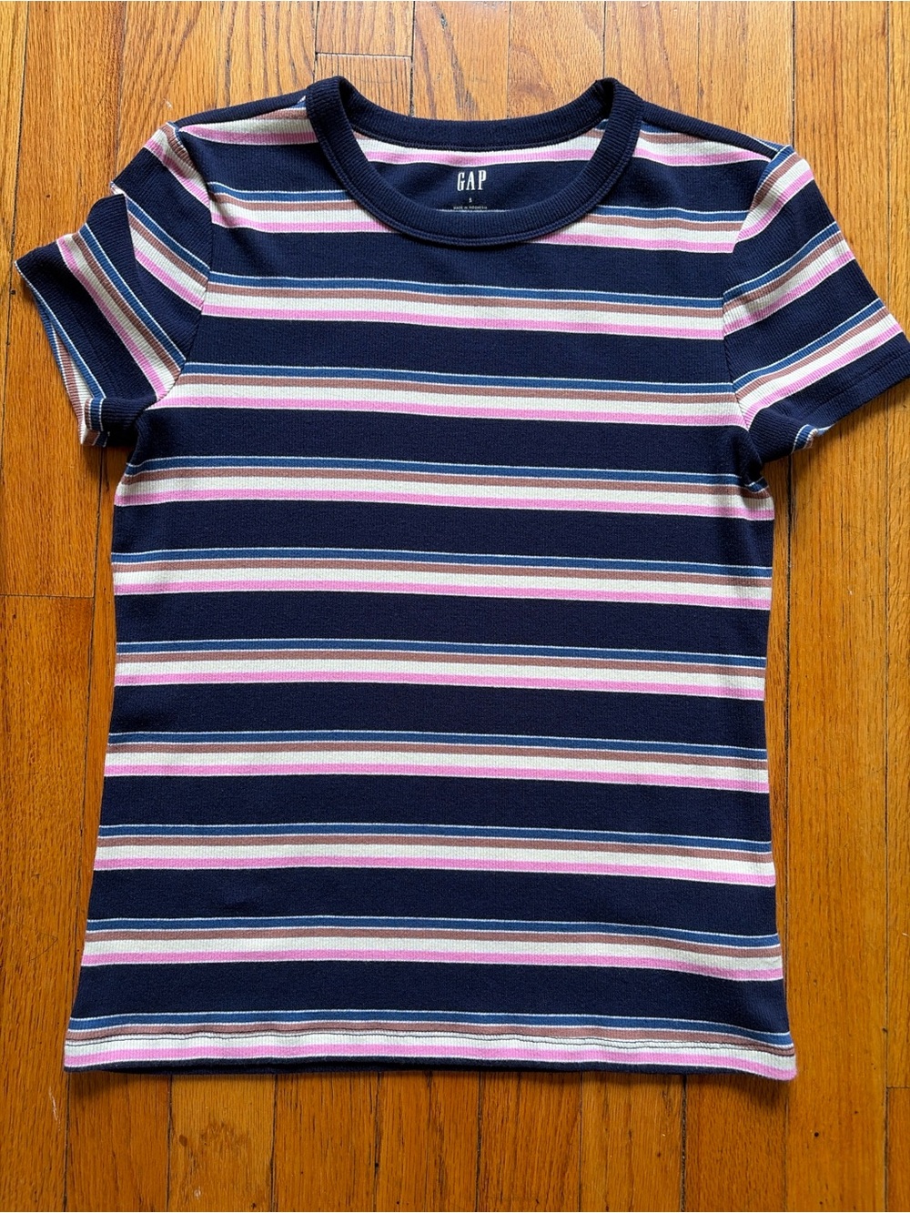 GAP Navy & Pink Striped Short Sleeve Tee